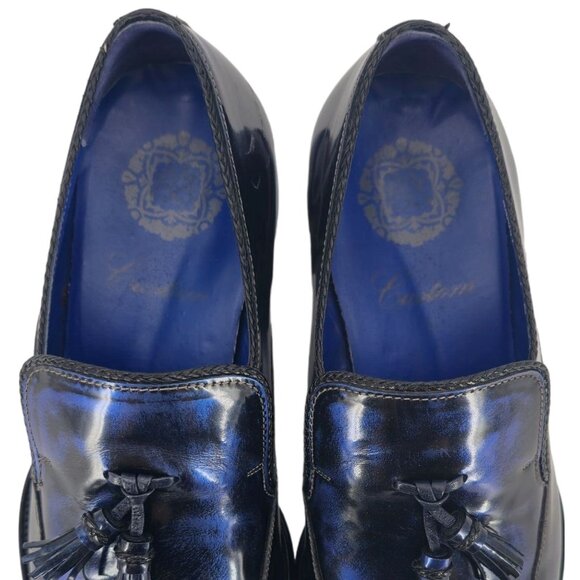 Mezlan Custom Marbleized Blue Leather Dress Shoes 8.5M Wingtip Tassel Loafers - Picture 7 of 16